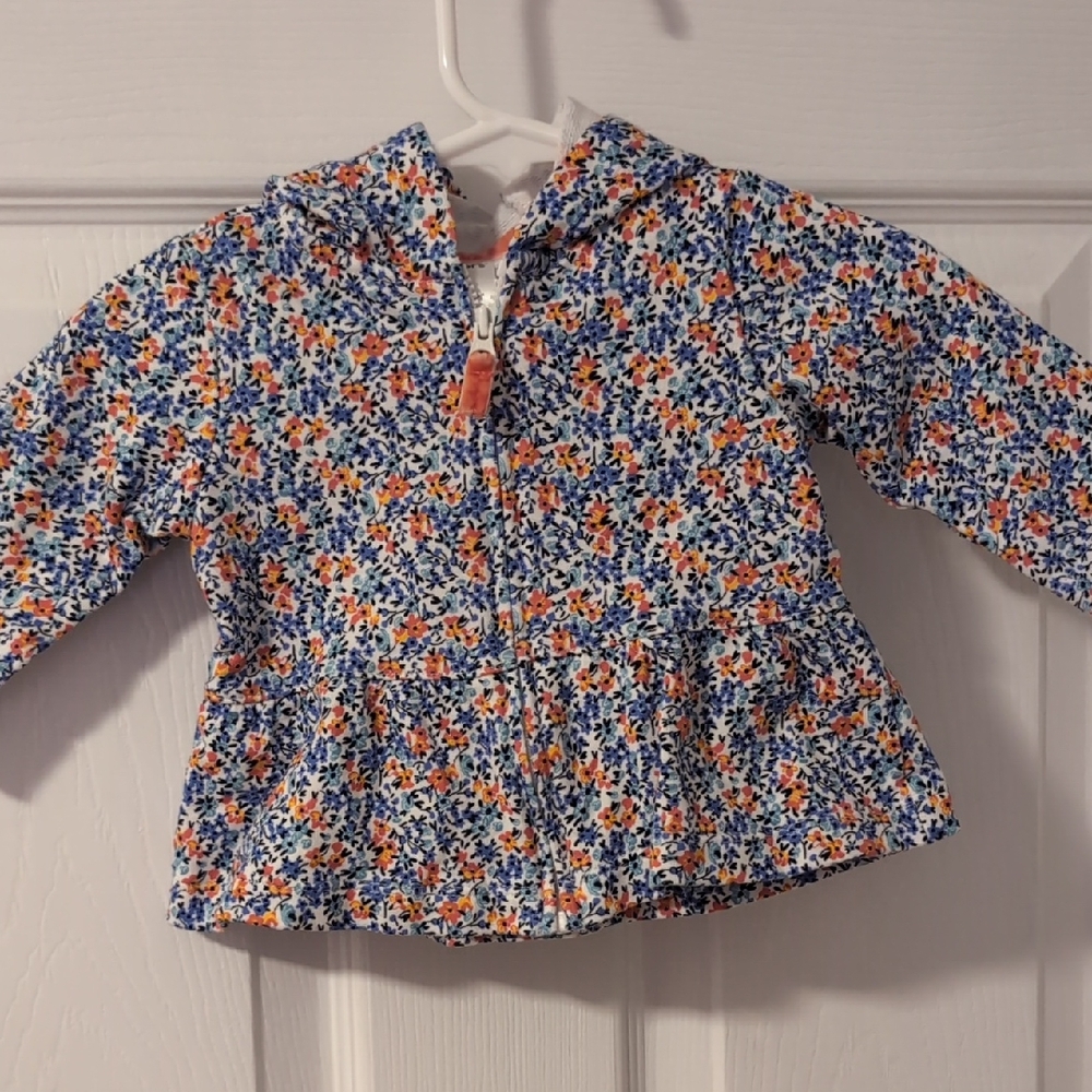 Floral Zip-Up Hooded Jacket - Blue & Orange Print